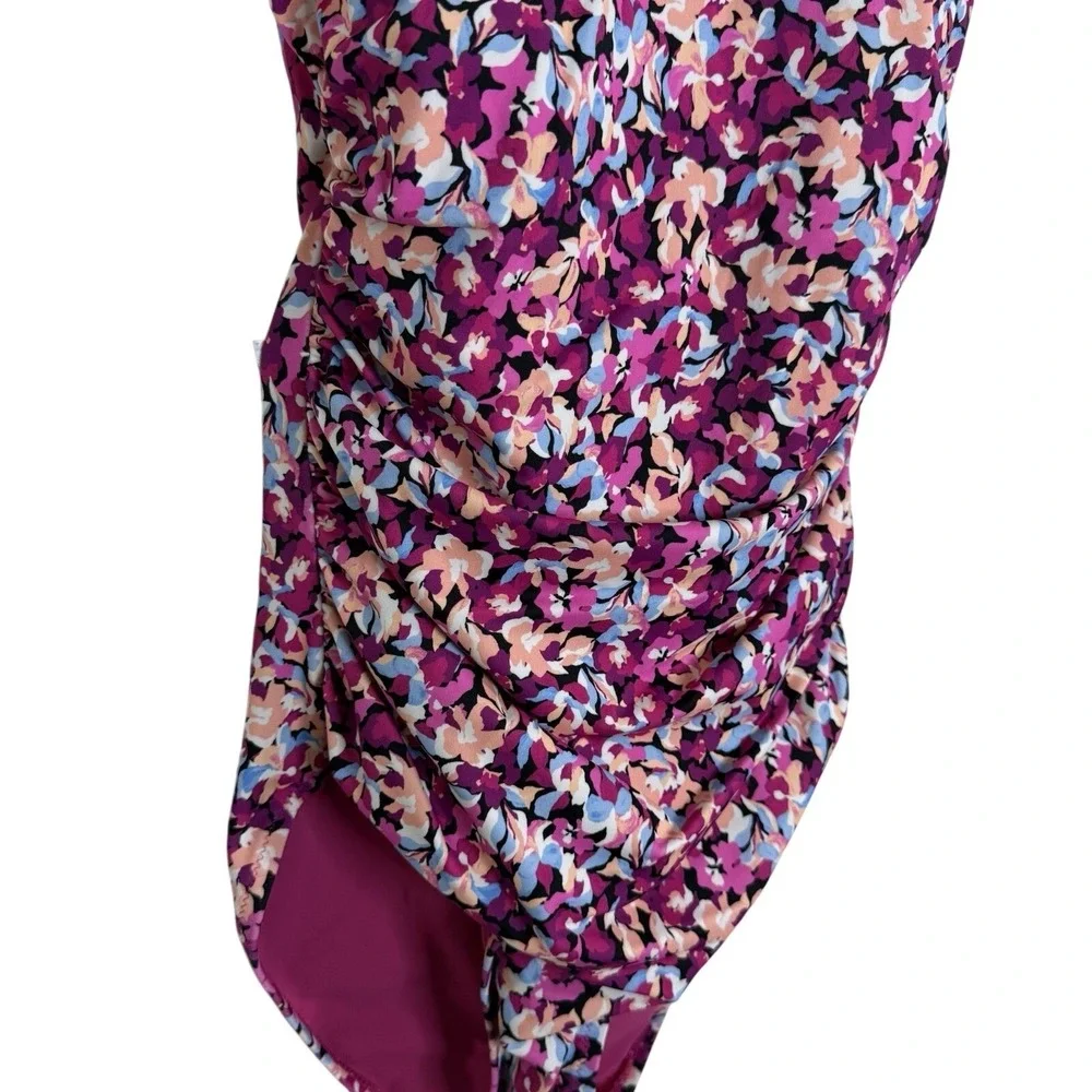 Athleta Floral One Piece Swimsuit Size S Pink Ruched Tummy Control Athletic Swim